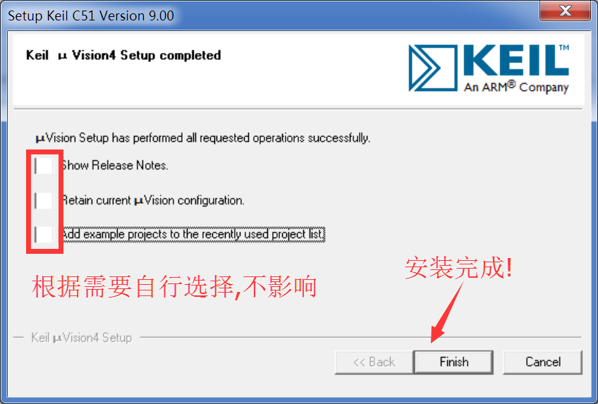  Keil µ Vision4 Setup completed窗口图